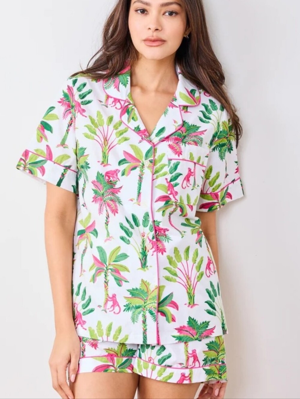 PrintFresh Short PJ Set Royal Palms Size 4X Tropical Short Sleeve Button-Up